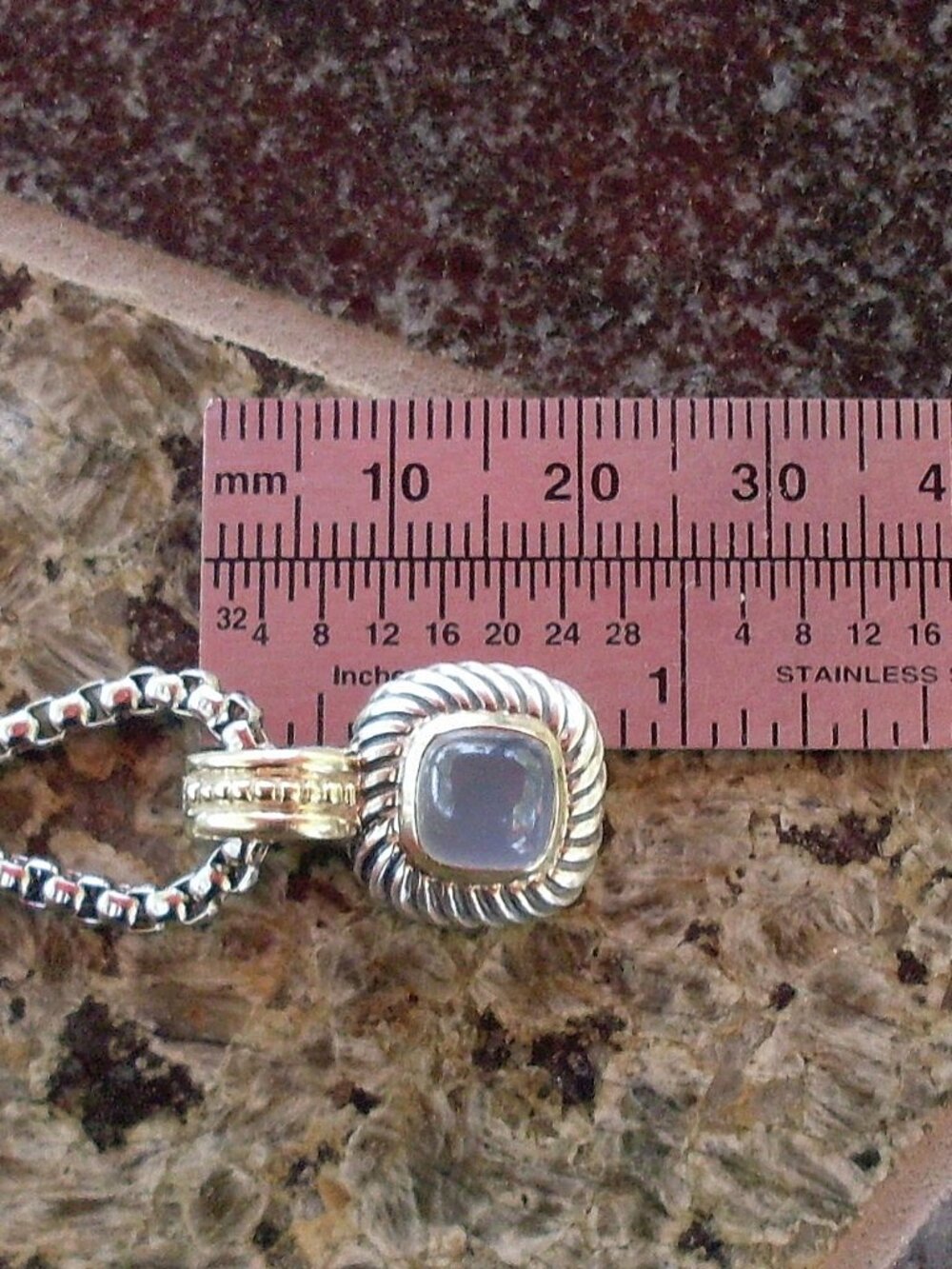 Rare & Retired David Yurman Albion Chalcedony Enhancer Pendant w/Chain - 14K/925 - Picture 9 of 11